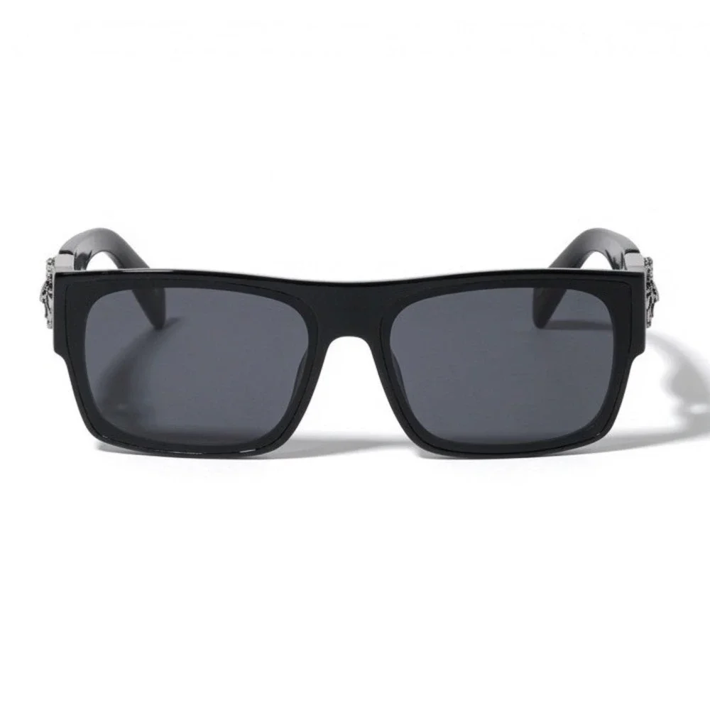 Black Lion Medallion Sunglasses Mens Rectangular Flat Top Streetwear Shades 2026